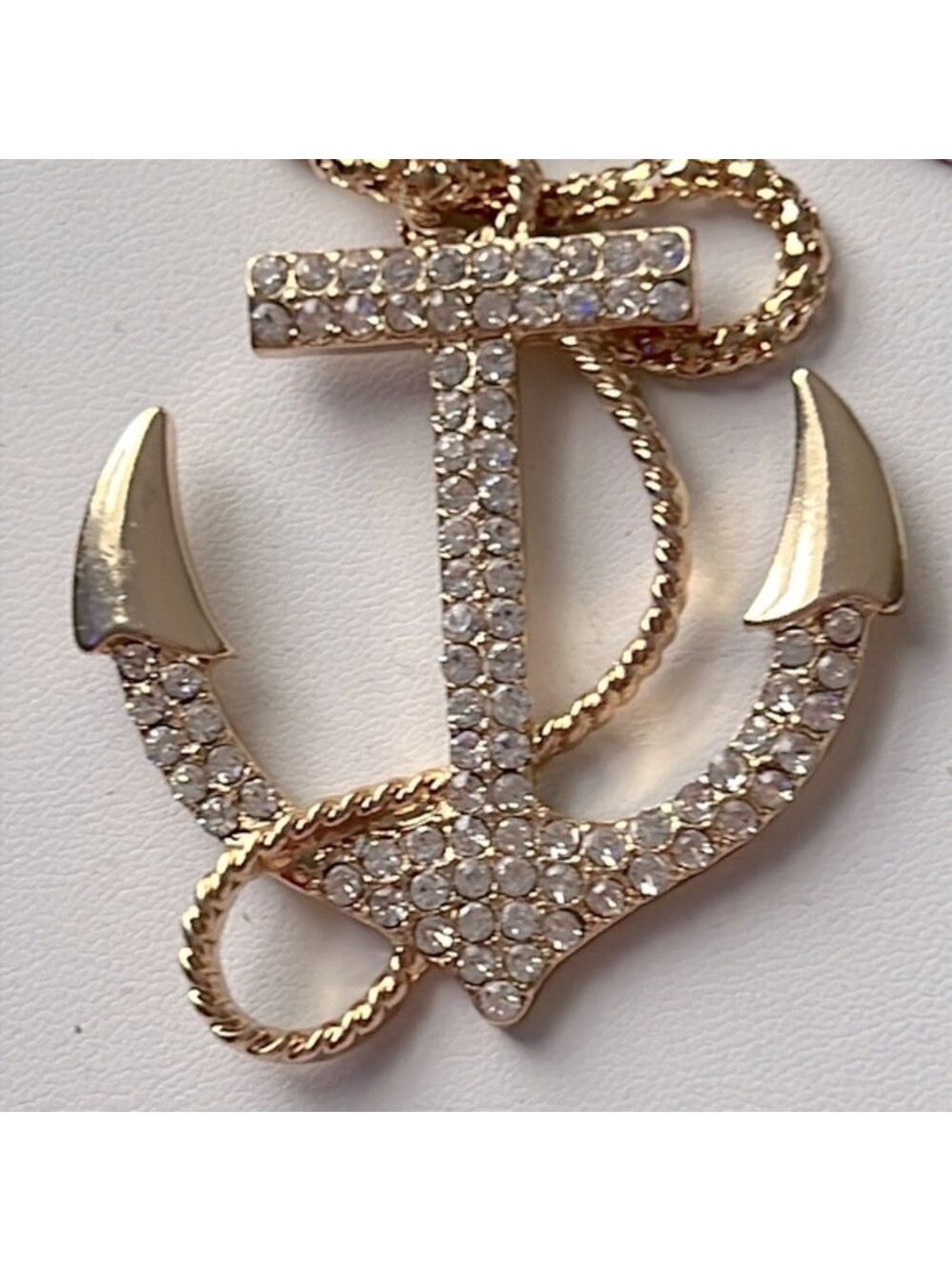 Betsey Johnson Gold Anchor Crystal Necklace Unisex